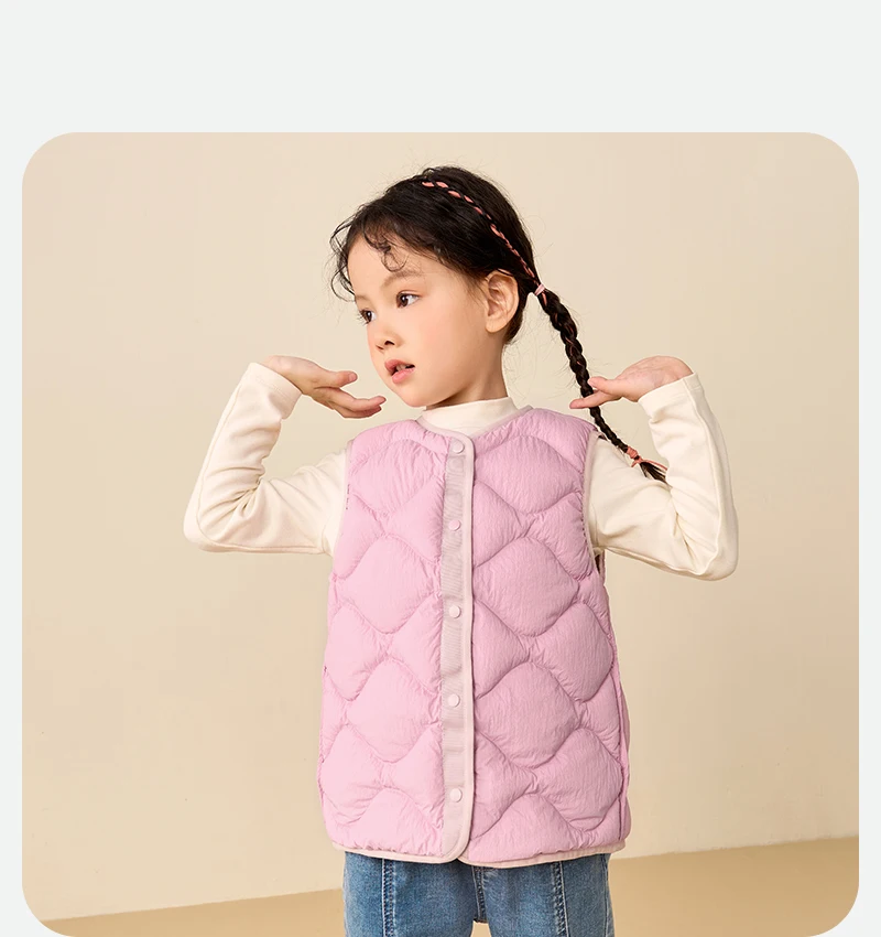 Mini Bala Kids Down Vest Winter Reversible Duck Down Waterproof Windproof Warm Lightweight for Outdoor Activities Macaron Color