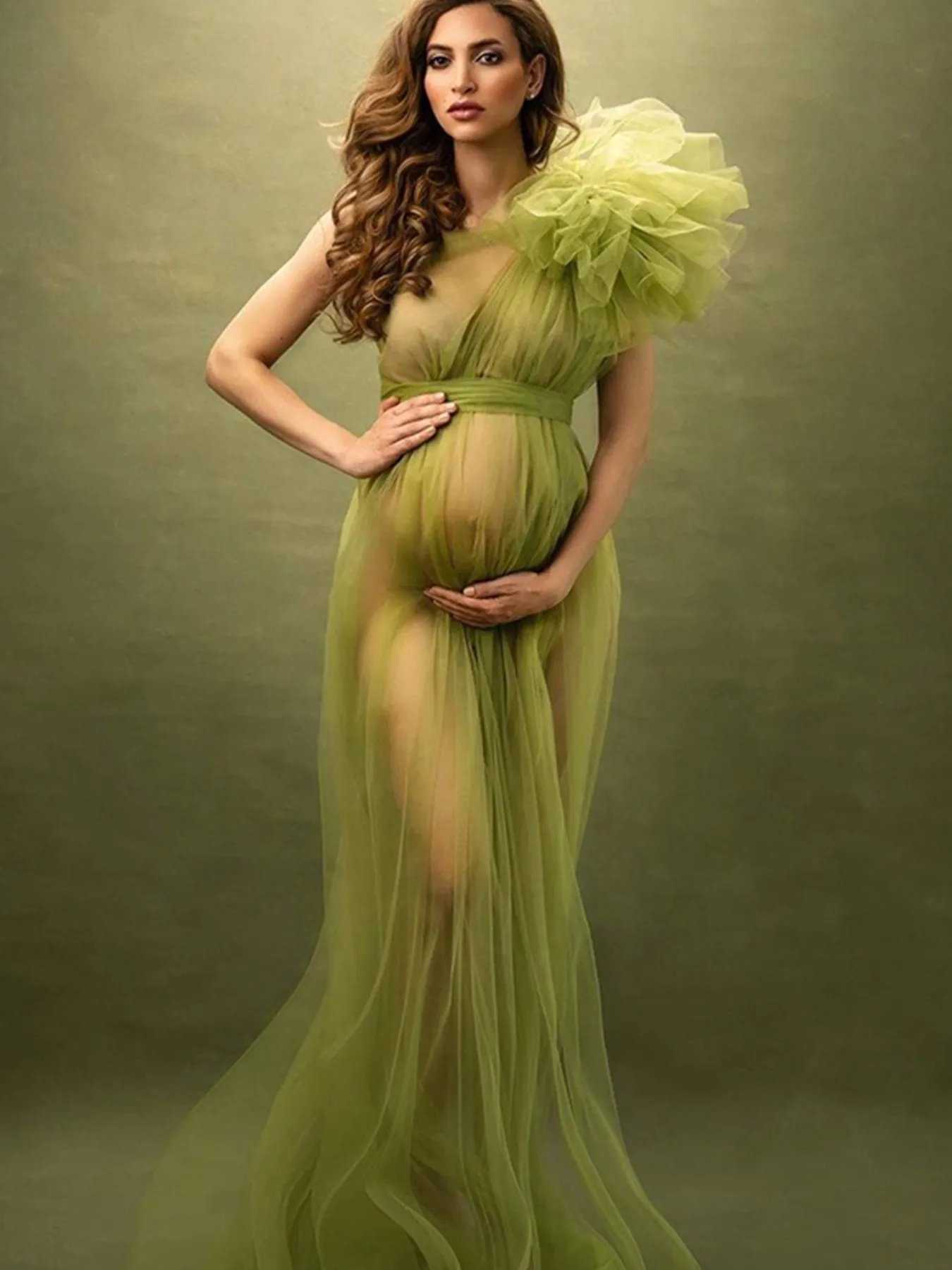 See Through Sexy Maternity Photoshoot Dresses One Shoulder Pregnant Women Photography Props Gowns Premama Evening Bathrobe Tulle
