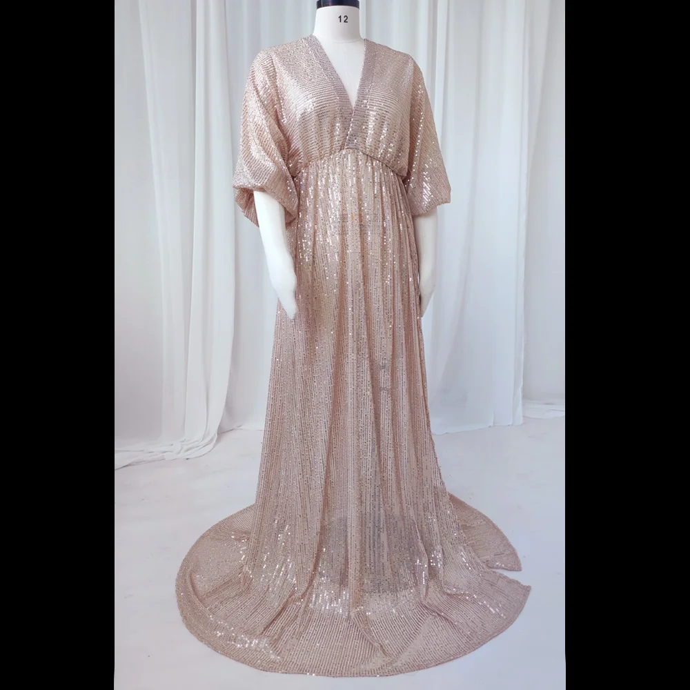 Photoshoot Photography Dress For Women V-neck Champagne Sequin Dress Maternity Photography Props Pregnant Women Party Dress