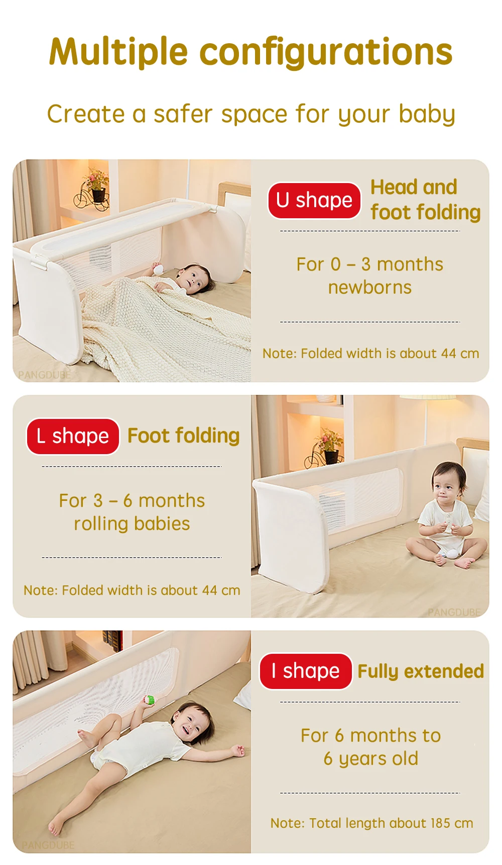 PANGDUBE Baby Bed Guardrail 2-in-1 Safety Bed Barrier Portable Bedside Sleeper with Storage Bag Adjustable Baby Nest