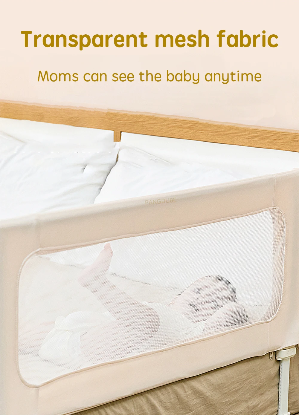 PANGDUBE Baby Bed Guardrail 2-in-1 Safety Bed Barrier Portable Bedside Sleeper with Storage Bag Adjustable Baby Nest