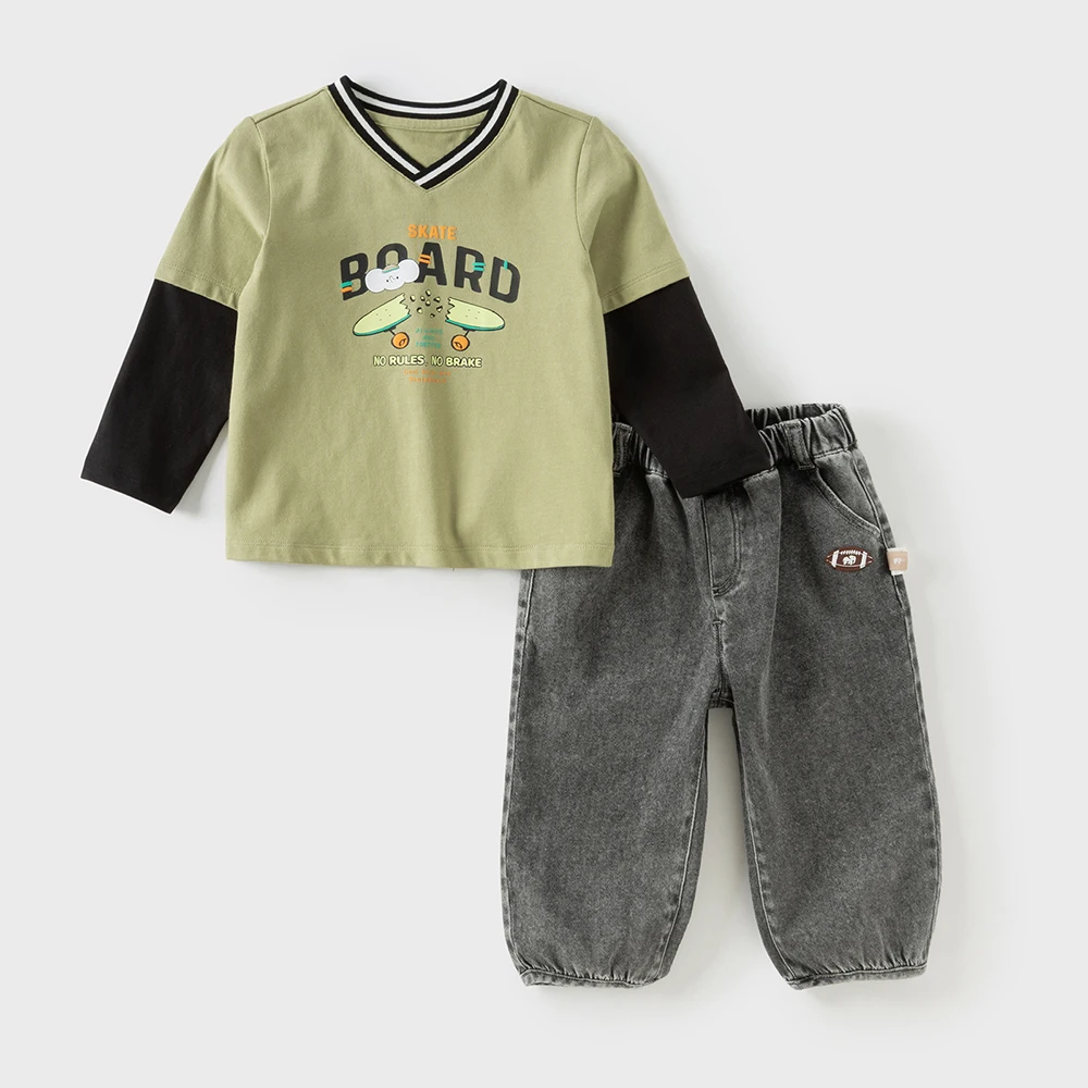 Dave Bella Children's Autumn Spring Jeans Boys Elastic Waist Cargo Pants Casual Sports Pocket Jogger Trousers DB3252504