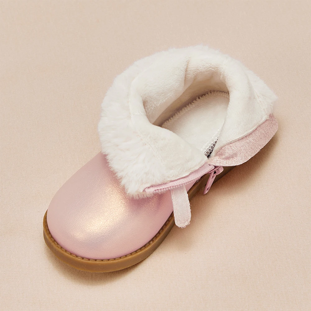 Dave Bella Girls' Leather Shoes Winter Anti Slip Baby Elegant Soft Velvet Boots Baby Pink Short Shoes Children's Boots DB4254717