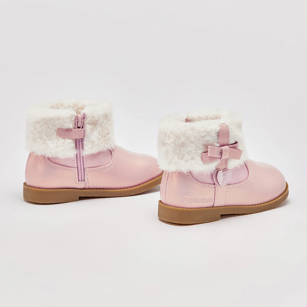 Dave Bella Girls' Leather Shoes Winter Anti Slip Baby Elegant Soft Velvet Boots Baby Pink Short Shoes Children's Boots DB4254717