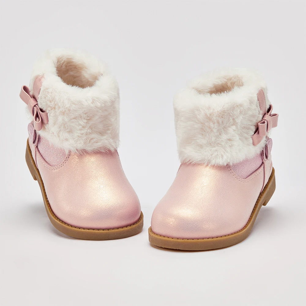 Dave Bella Girls' Leather Shoes Winter Anti Slip Baby Elegant Soft Velvet Boots Baby Pink Short Shoes Children's Boots DB4254717