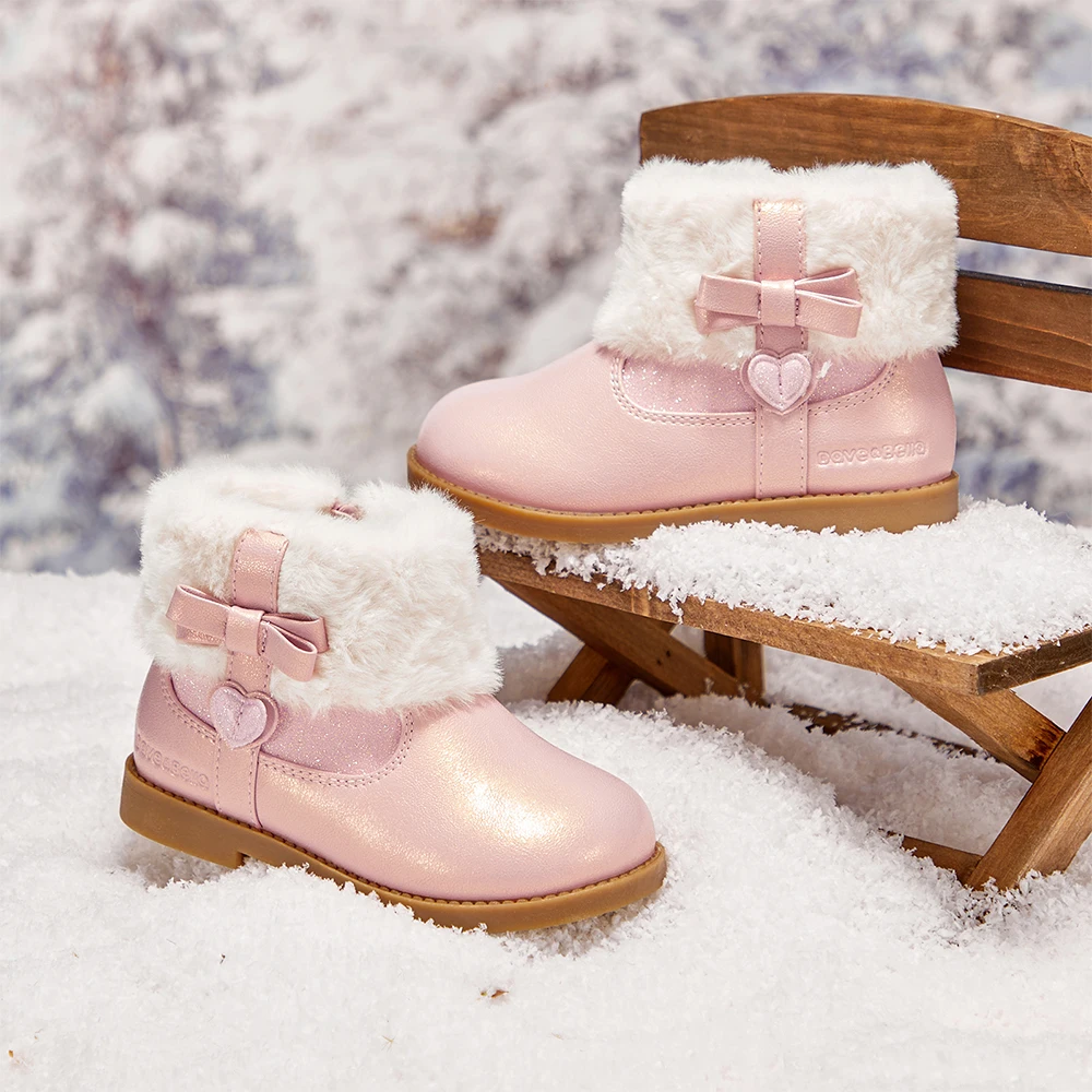 Dave Bella Girls' Leather Shoes Winter Anti Slip Baby Elegant Soft Velvet Boots Baby Pink Short Shoes Children's Boots DB4254717