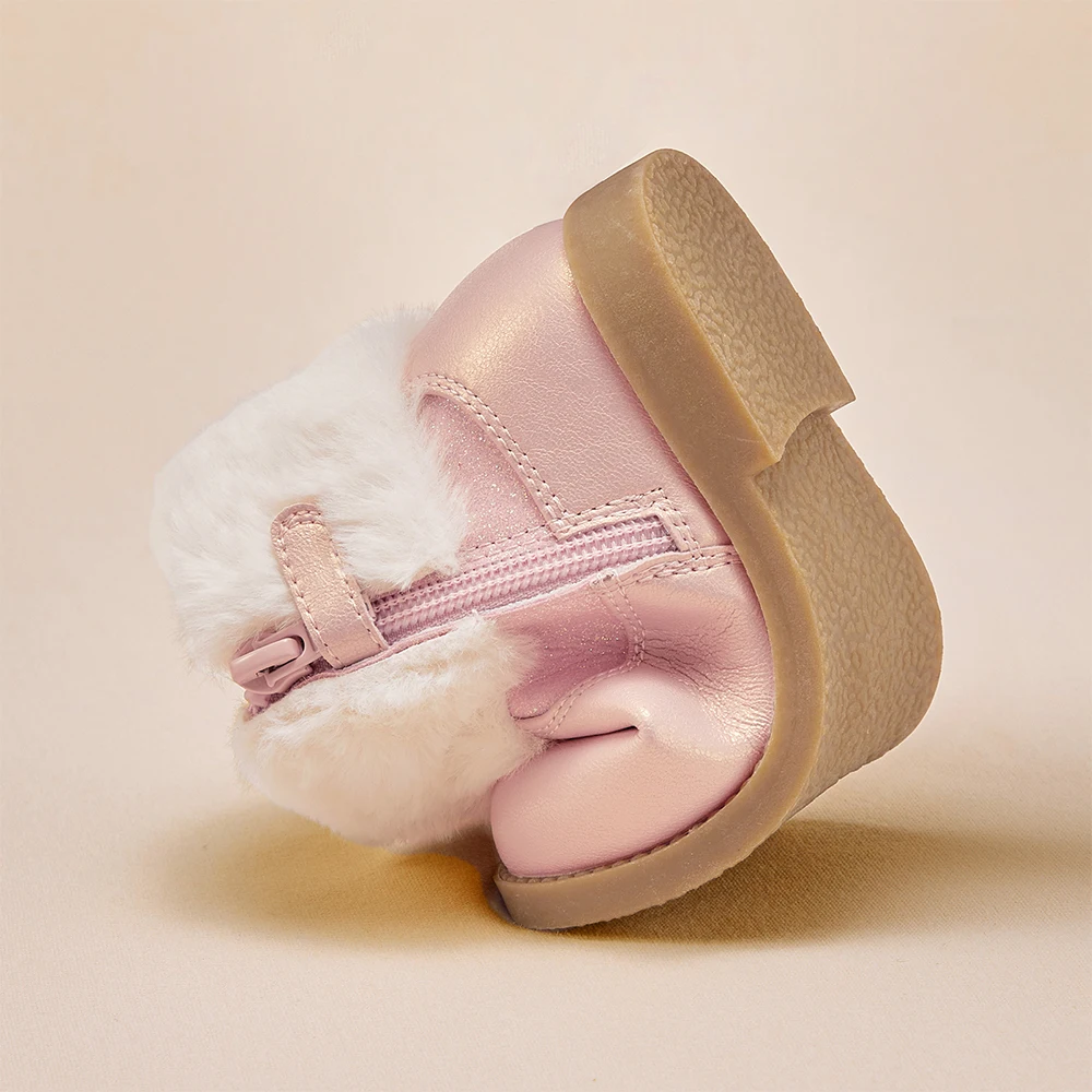 Dave Bella Girls' Leather Shoes Winter Anti Slip Baby Elegant Soft Velvet Boots Baby Pink Short Shoes Children's Boots DB4254717