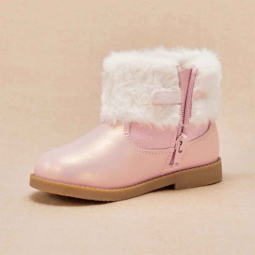 Dave Bella Girls' Leather Shoes Winter Anti Slip Baby Elegant Soft Velvet Boots Baby Pink Short Shoes Children's Boots DB4254717