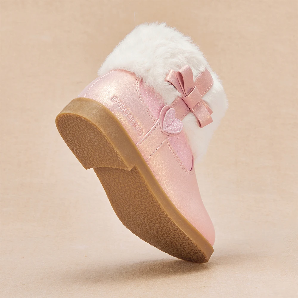 Dave Bella Girls' Leather Shoes Winter Anti Slip Baby Elegant Soft Velvet Boots Baby Pink Short Shoes Children's Boots DB4254717