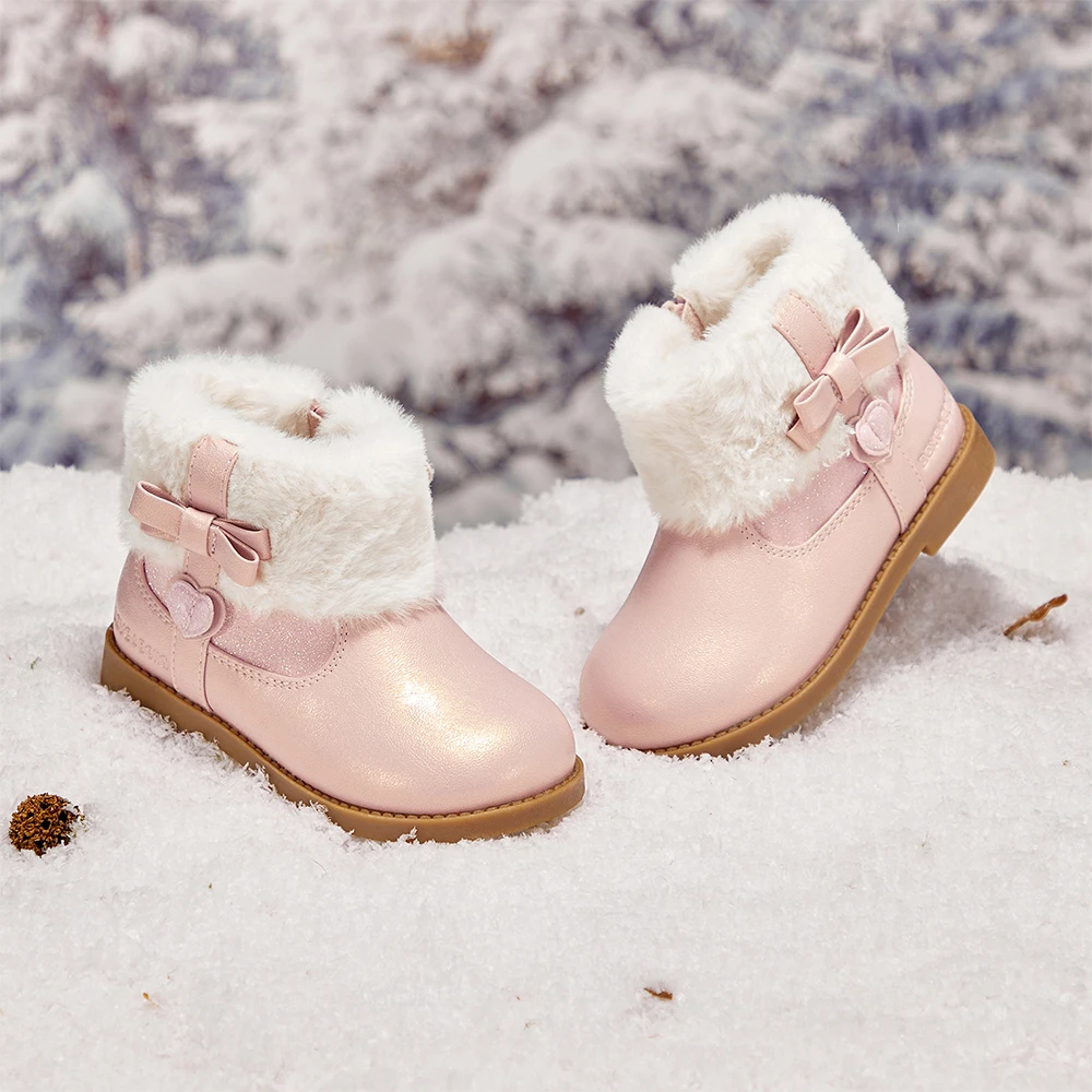 Dave Bella Girls' Leather Shoes Winter Anti Slip Baby Elegant Soft Velvet Boots Baby Pink Short Shoes Children's Boots DB4254717