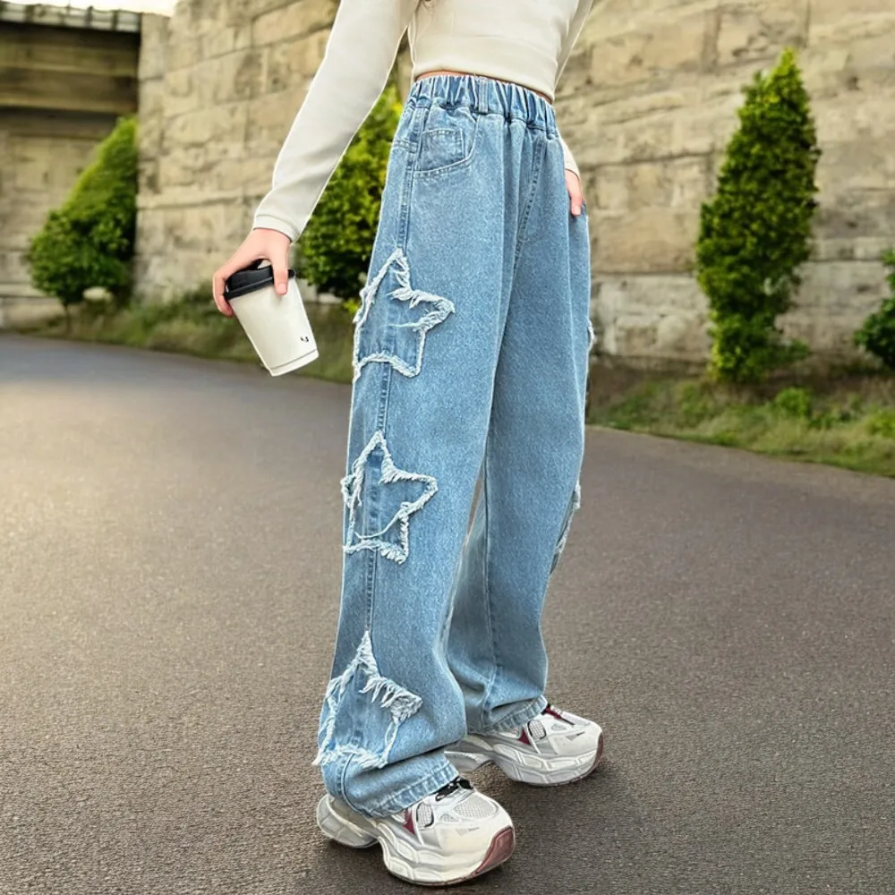 Young Kids Baggy Jeans for Girls Casual Cargo Pants Trousers Children Teenagers Outfits Autumn Baby Clothes 5 7 9 10 12 13 Years