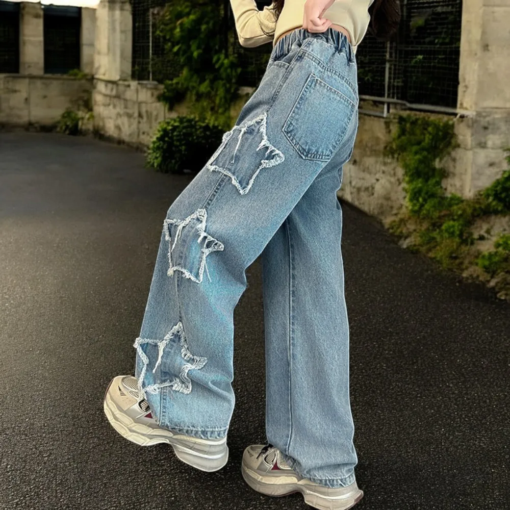 Young Kids Baggy Jeans for Girls Casual Cargo Pants Trousers Children Teenagers Outfits Autumn Baby Clothes 5 7 9 10 12 13 Years