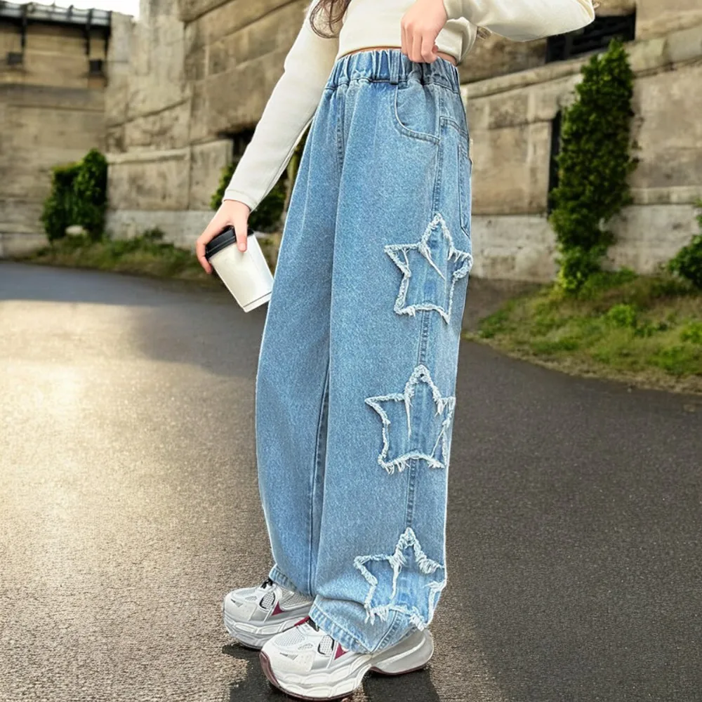 Young Kids Baggy Jeans for Girls Casual Cargo Pants Trousers Children Teenagers Outfits Autumn Baby Clothes 5 7 9 10 12 13 Years