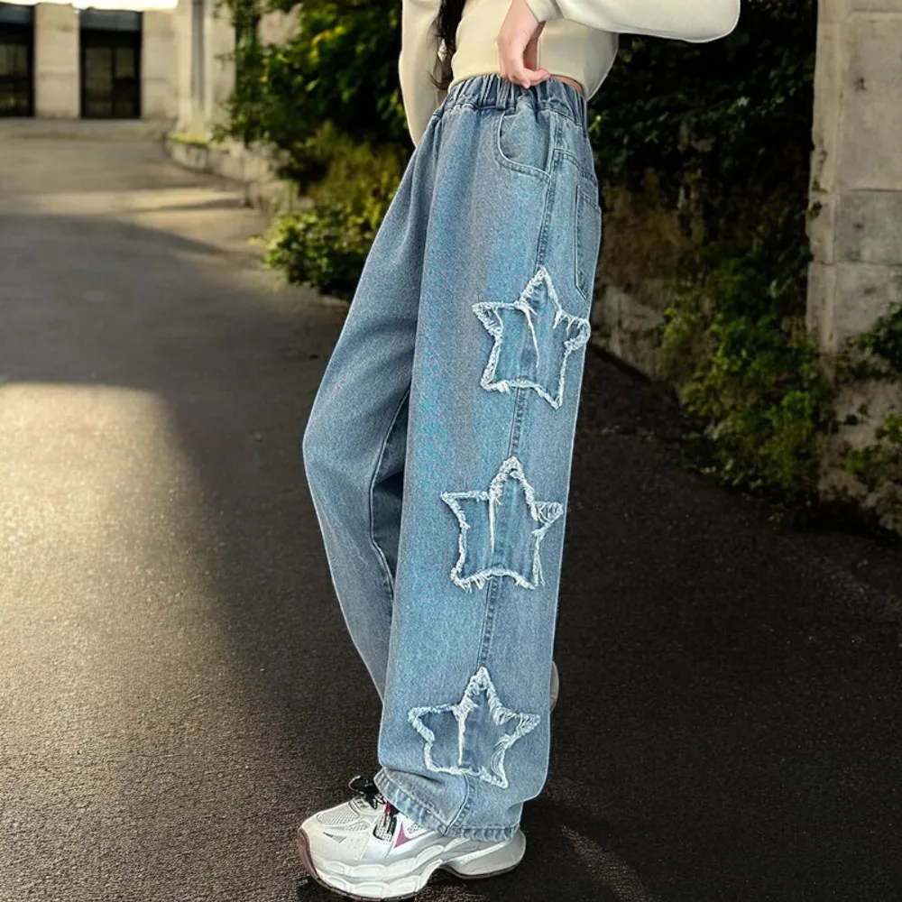 Young Kids Baggy Jeans for Girls Casual Cargo Pants Trousers Children Teenagers Outfits Autumn Baby Clothes 5 7 9 10 12 13 Years