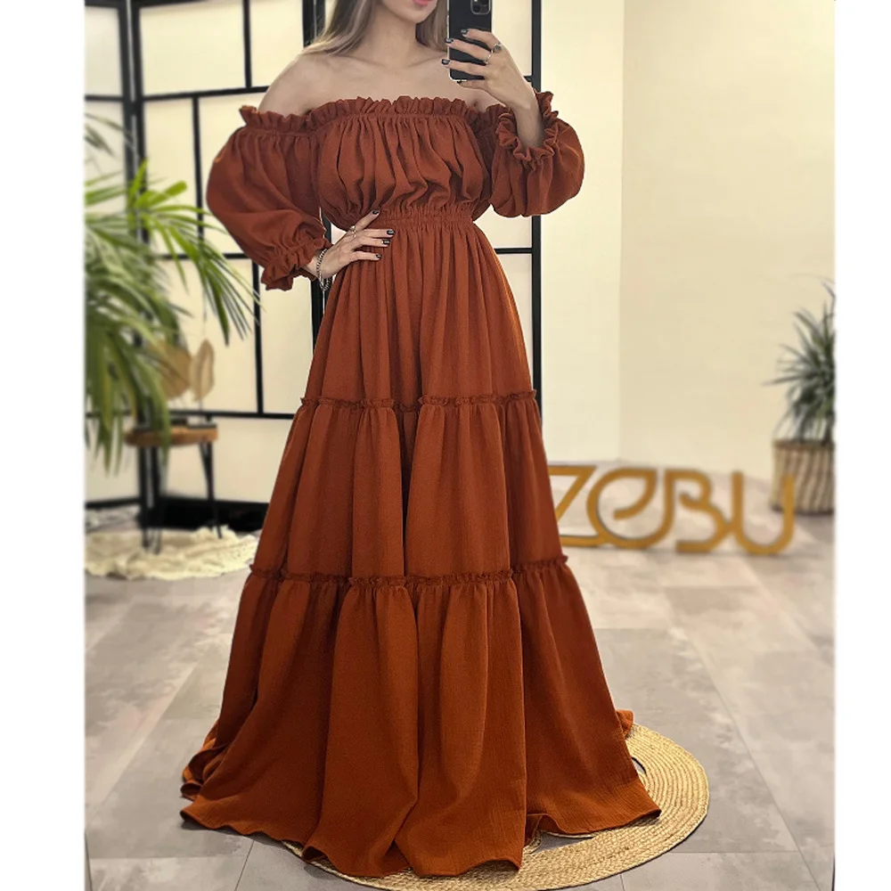 Bohemian Photo Shooting Pregnancy Dress Soft Comfortable Pure Cotton Off Shoulder Dress Maternity Dresses For Baby Showers
