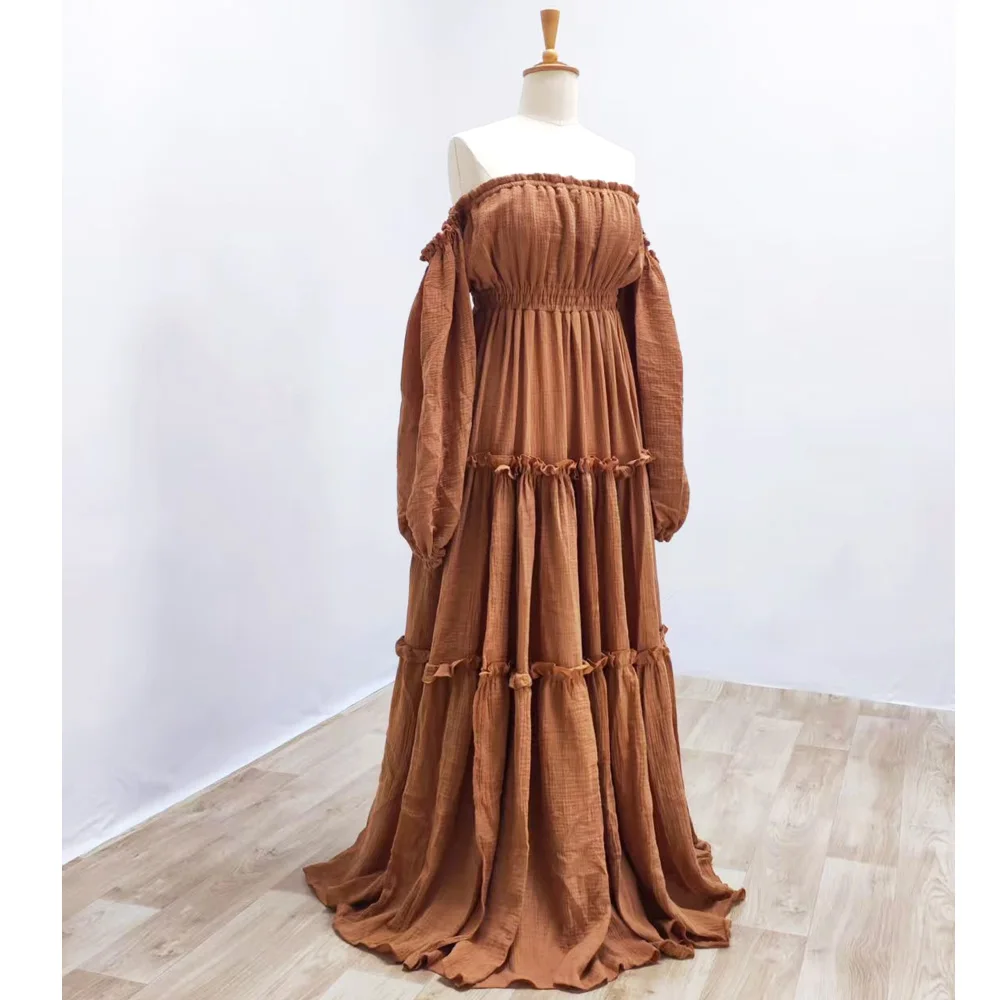 Bohemian Photo Shooting Pregnancy Dress Soft Comfortable Pure Cotton Off Shoulder Dress Maternity Dresses For Baby Showers