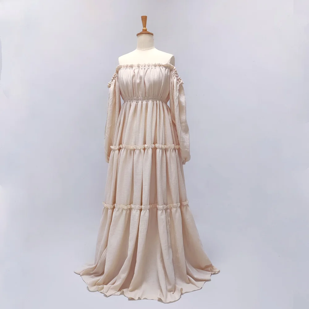 Bohemian Photo Shooting Pregnancy Dress Soft Comfortable Pure Cotton Off Shoulder Dress Maternity Dresses For Baby Showers