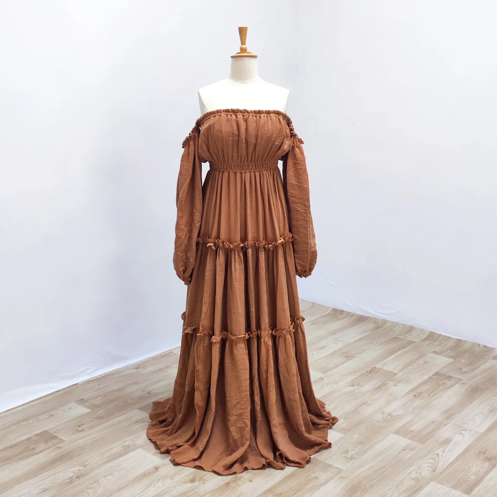 Bohemian Photo Shooting Pregnancy Dress Soft Comfortable Pure Cotton Off Shoulder Dress Maternity Dresses For Baby Showers