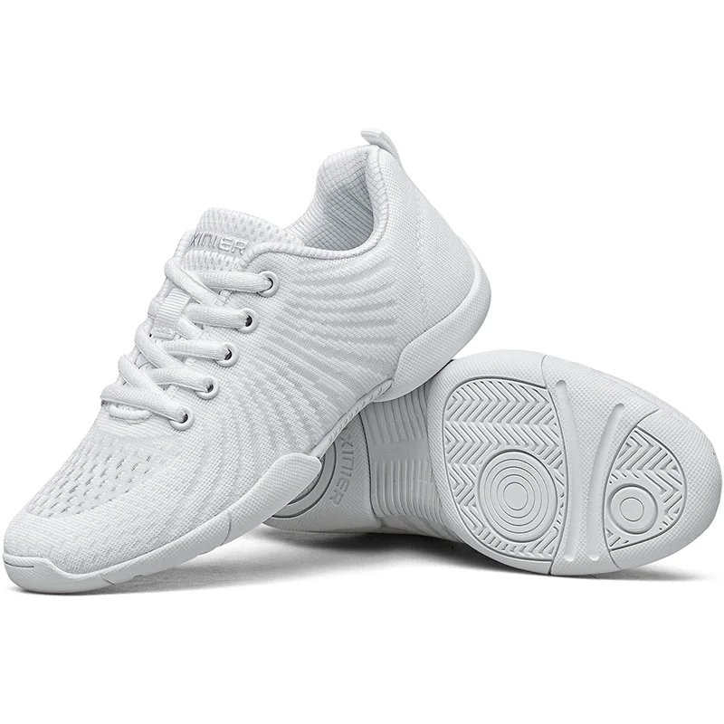 BAXINIER Girls White Cheer Dance Sneakers Kids Lightweight Cheerleading Training Walking Tennis Womens Fashion Sports Shoes