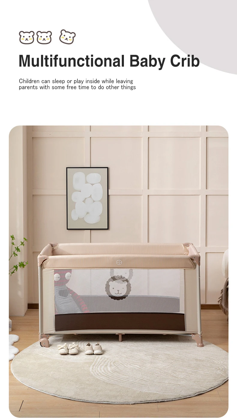 AnGku-Foldable Portable Baby Crib, Multifunction Bedside Bassinet for Babies and Toddlers, Playpen Indoor Outdoor Game