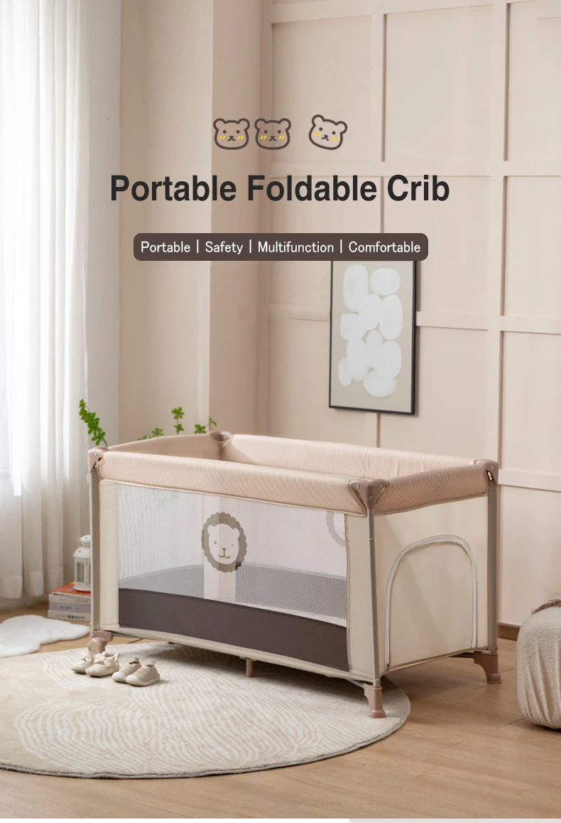 AnGku-Foldable Portable Baby Crib, Multifunction Bedside Bassinet for Babies and Toddlers, Playpen Indoor Outdoor Game