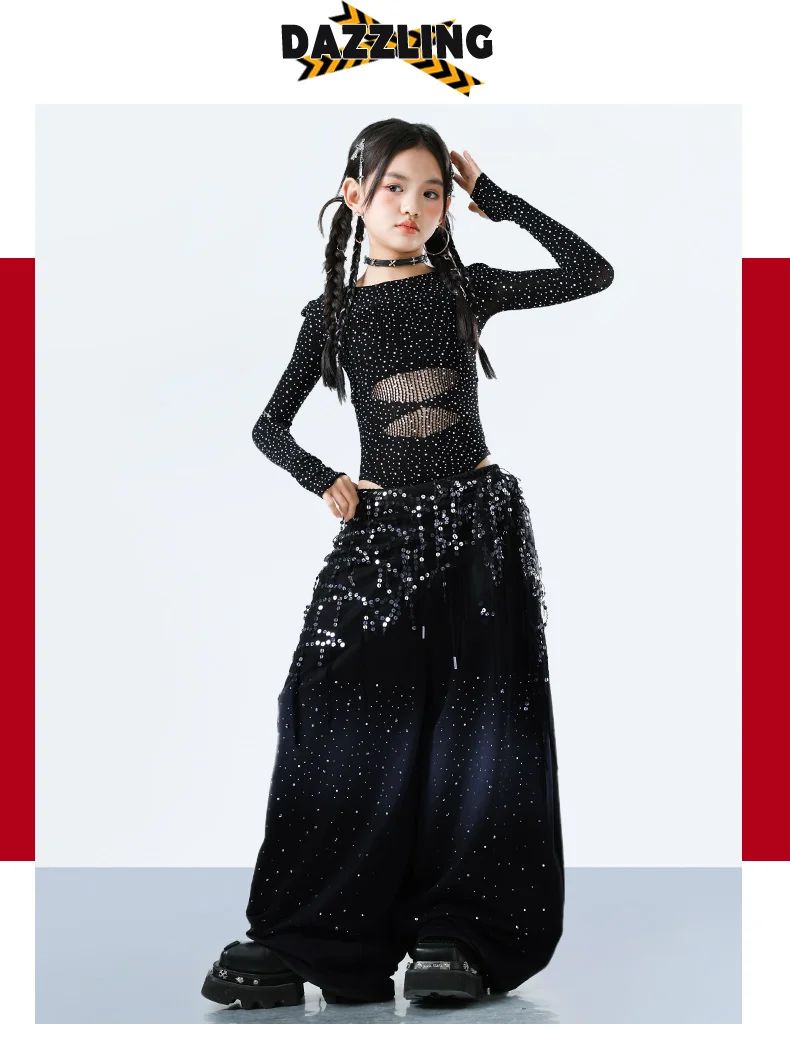 Fashion Girls Hiphop Jazz Dance Wear Performance Clothings Suit Teenage Kids Streetwear Hip Hop Costume Korean Child y2k Outfit