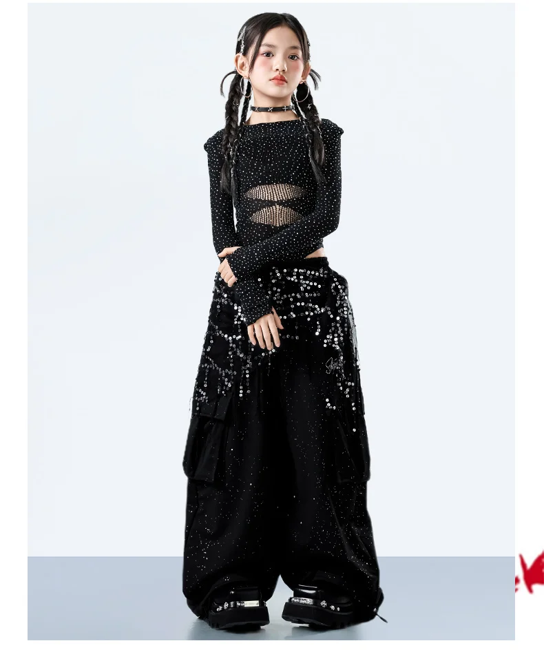 Fashion Girls Hiphop Jazz Dance Wear Performance Clothings Suit Teenage Kids Streetwear Hip Hop Costume Korean Child y2k Outfit