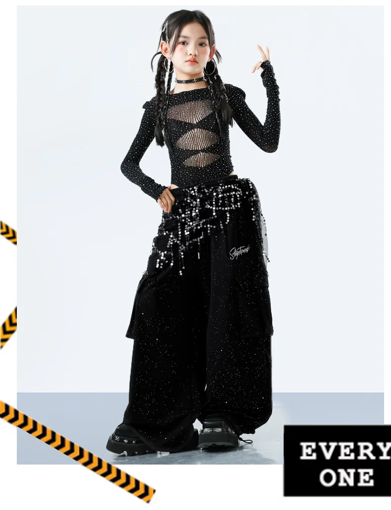Fashion Girls Hiphop Jazz Dance Wear Performance Clothings Suit Teenage Kids Streetwear Hip Hop Costume Korean Child y2k Outfit