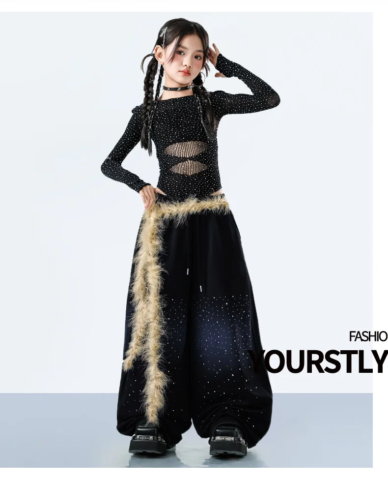 Fashion Girls Hiphop Jazz Dance Wear Performance Clothings Suit Teenage Kids Streetwear Hip Hop Costume Korean Child y2k Outfit