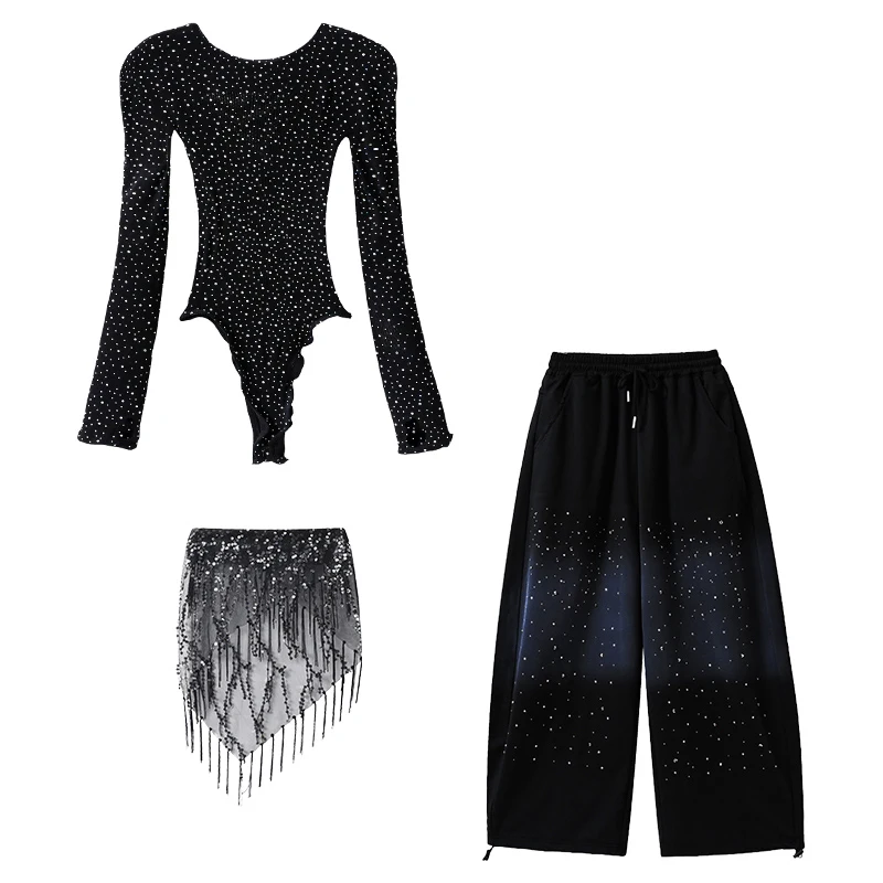 Fashion Girls Hiphop Jazz Dance Wear Performance Clothings Suit Teenage Kids Streetwear Hip Hop Costume Korean Child y2k Outfit