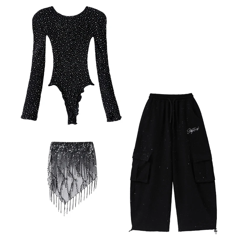 Fashion Girls Hiphop Jazz Dance Wear Performance Clothings Suit Teenage Kids Streetwear Hip Hop Costume Korean Child y2k Outfit