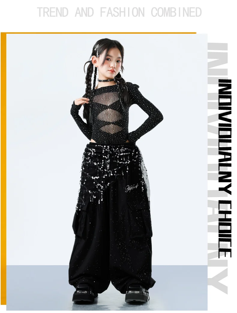Fashion Girls Hiphop Jazz Dance Wear Performance Clothings Suit Teenage Kids Streetwear Hip Hop Costume Korean Child y2k Outfit