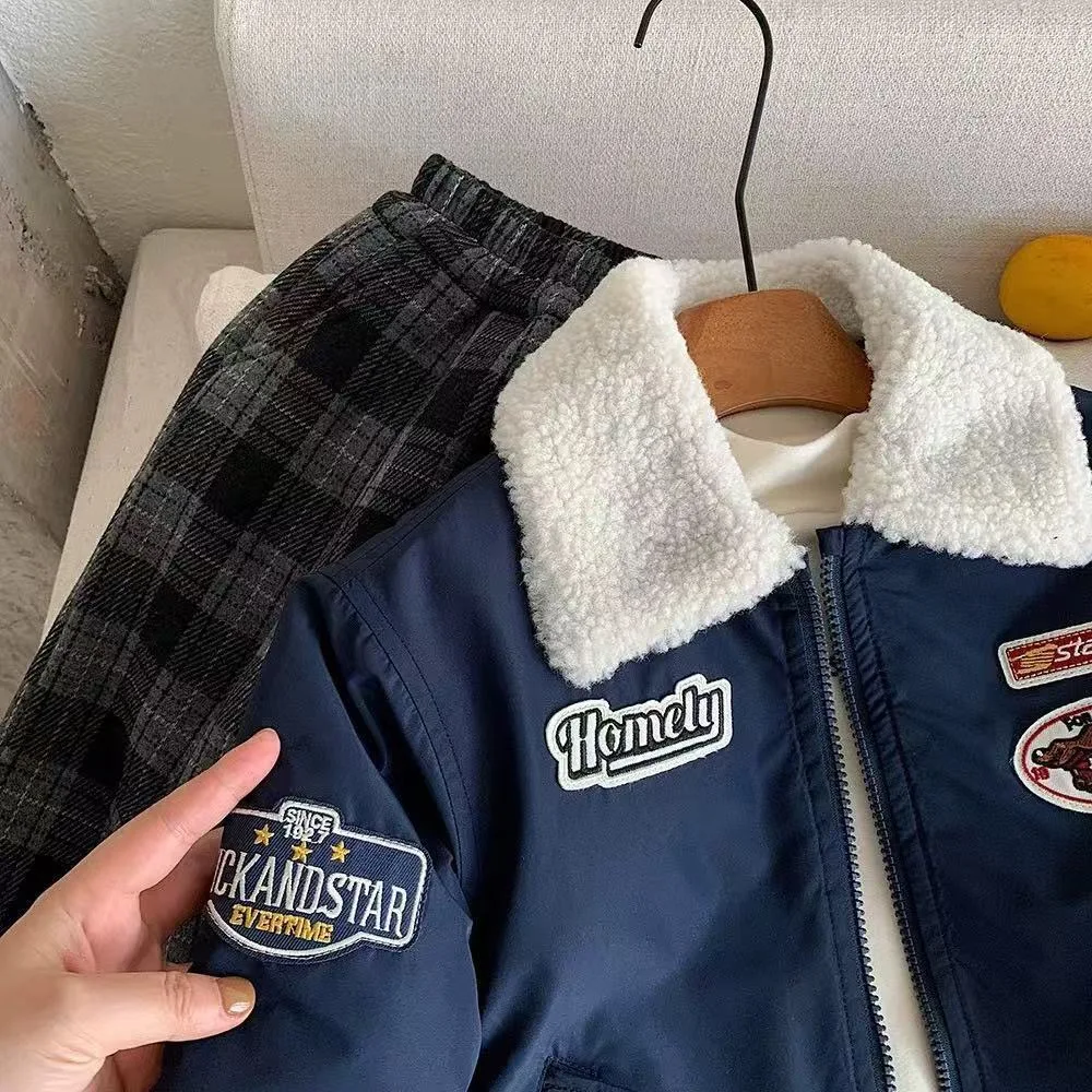 2026 New Boys Winter Quilted Jacket Korean Style Thickened Embroidered Toddler Baby Warm Cotton Padded Outerwear 90-150cm