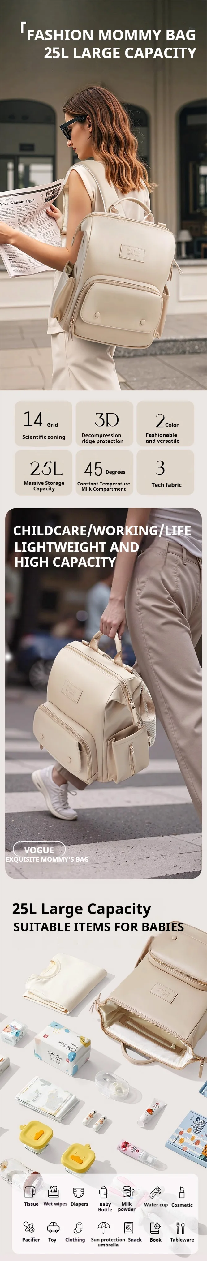 AIBEDILA Diaper Bag Backpack Women's Bag Backpack Baby Diaper Bag Maternity Backpack Kit Large Capacity Partition Shoulder Bag