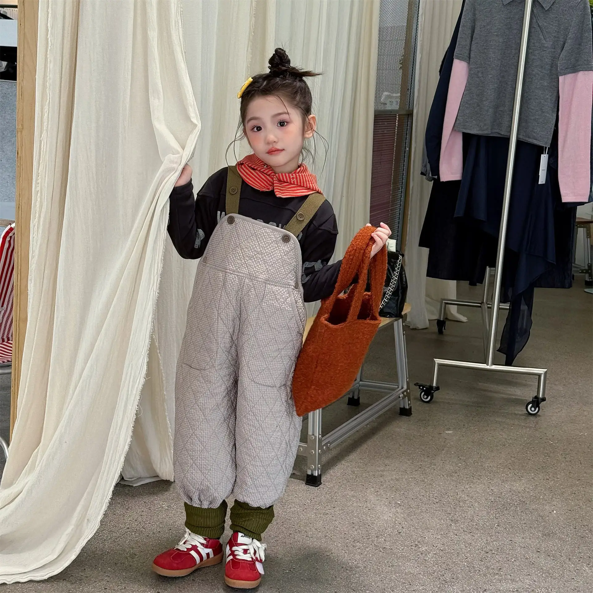 2025 Winter New Children Warm Overalls Boys Girls Plus Velvet Thick Overalls Kids Cotton Padded Strap Trousers Cute Baby Clothes