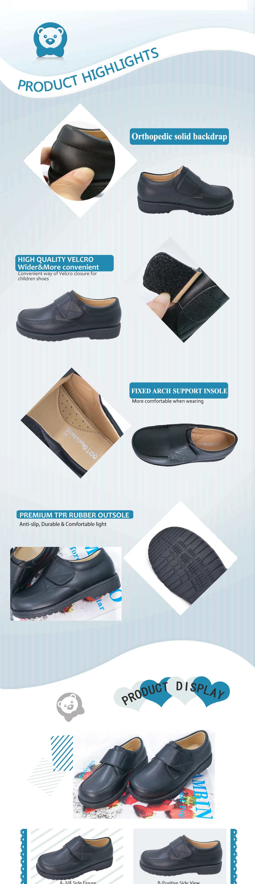 Ortoluckland Kids School Shoes Children Black Leather Orthopedic Footwear British Boys Moccasins Sandals for Teenagers