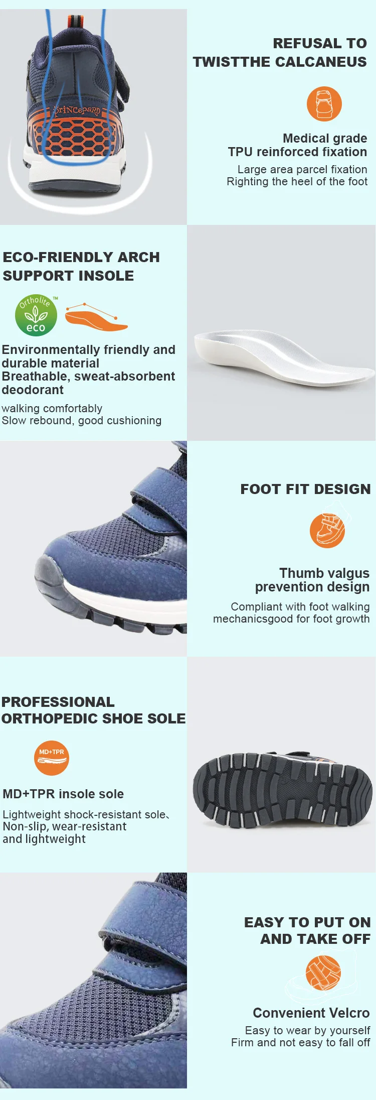Princepard Kids Orthopedic Sneakers with Ankle Support for Clubfoot and Flatfeet Tennis Footwear Children's Corrective Shoes