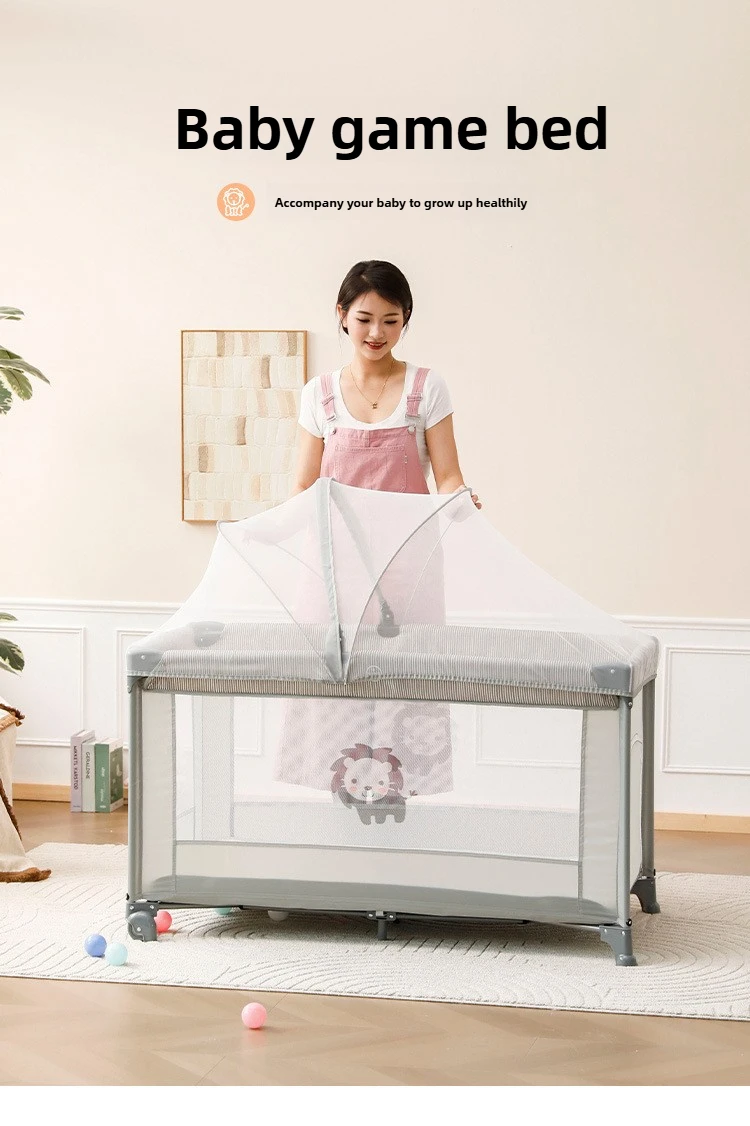 Portable baby bed, foldable 0-4 years old newborn cradle bed Multifunctional baby bed with mosquito net, mattress, cool mat