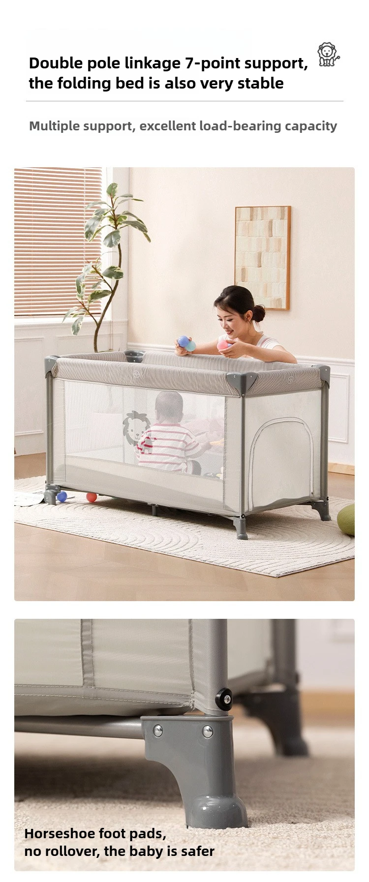 Portable baby bed, foldable 0-4 years old newborn cradle bed Multifunctional baby bed with mosquito net, mattress, cool mat