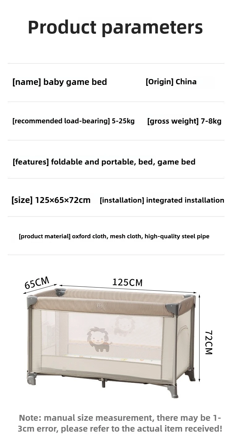 Portable baby bed, foldable 0-4 years old newborn cradle bed Multifunctional baby bed with mosquito net, mattress, cool mat