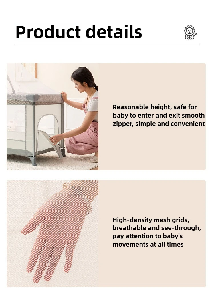 Portable baby bed, foldable 0-4 years old newborn cradle bed Multifunctional baby bed with mosquito net, mattress, cool mat