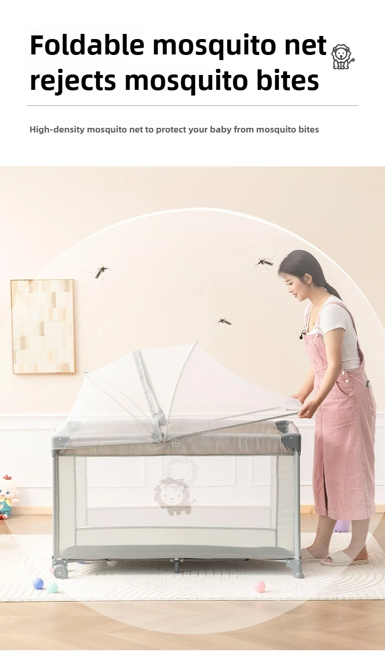 Portable baby bed, foldable 0-4 years old newborn cradle bed Multifunctional baby bed with mosquito net, mattress, cool mat