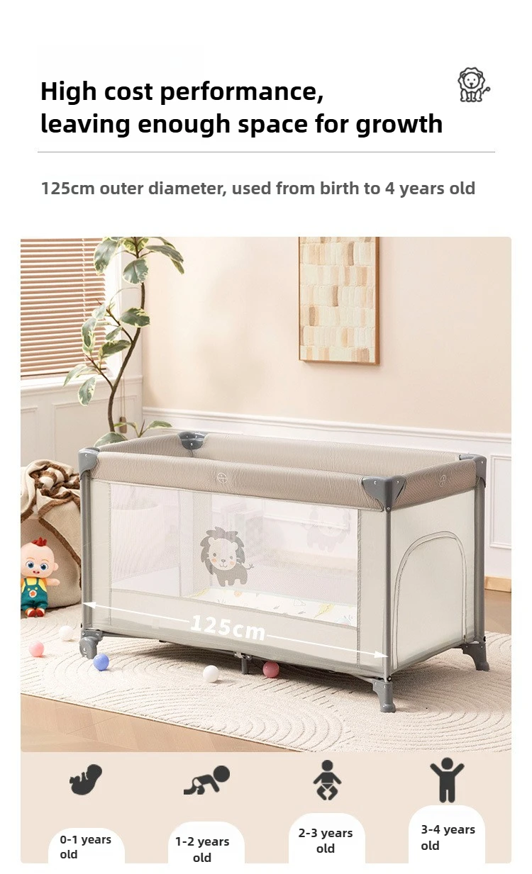 Portable baby bed, foldable 0-4 years old newborn cradle bed Multifunctional baby bed with mosquito net, mattress, cool mat