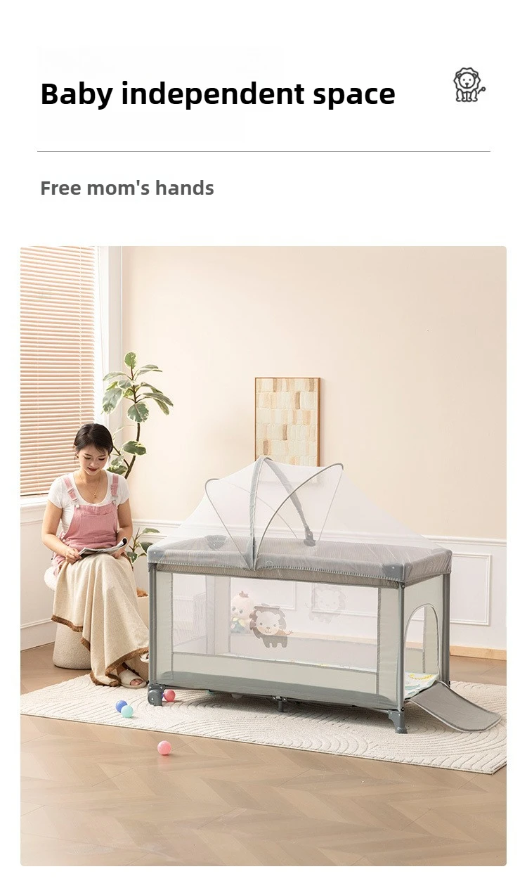 Portable baby bed, foldable 0-4 years old newborn cradle bed Multifunctional baby bed with mosquito net, mattress, cool mat