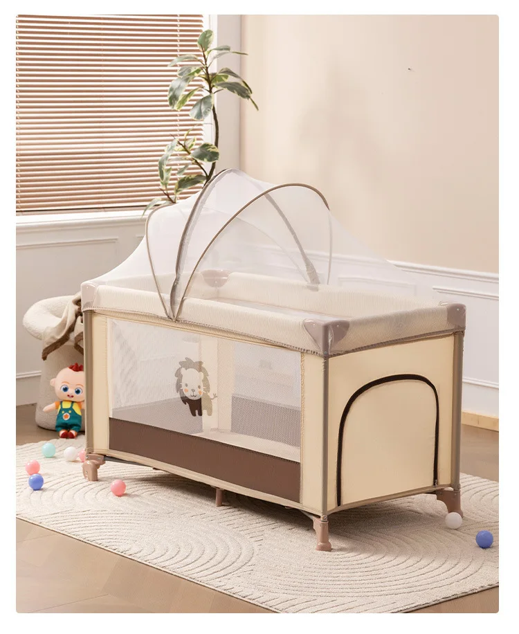 Portable baby bed, foldable 0-4 years old newborn cradle bed Multifunctional baby bed with mosquito net, mattress, cool mat