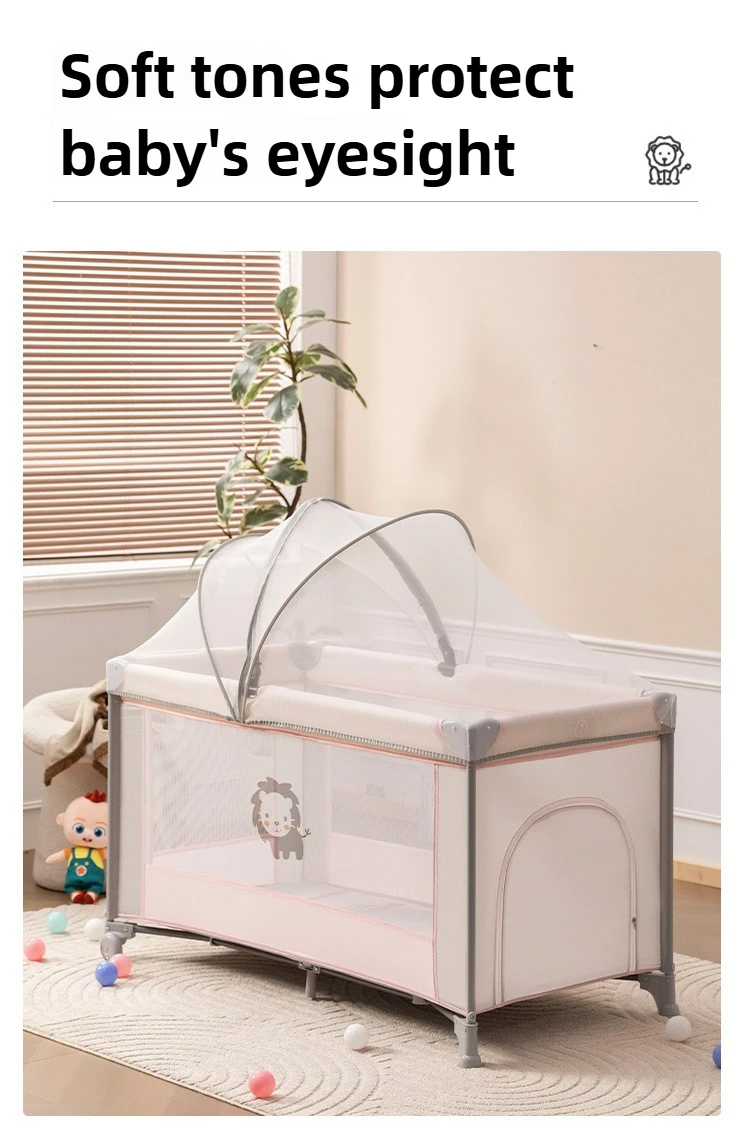 Portable baby bed, foldable 0-4 years old newborn cradle bed Multifunctional baby bed with mosquito net, mattress, cool mat