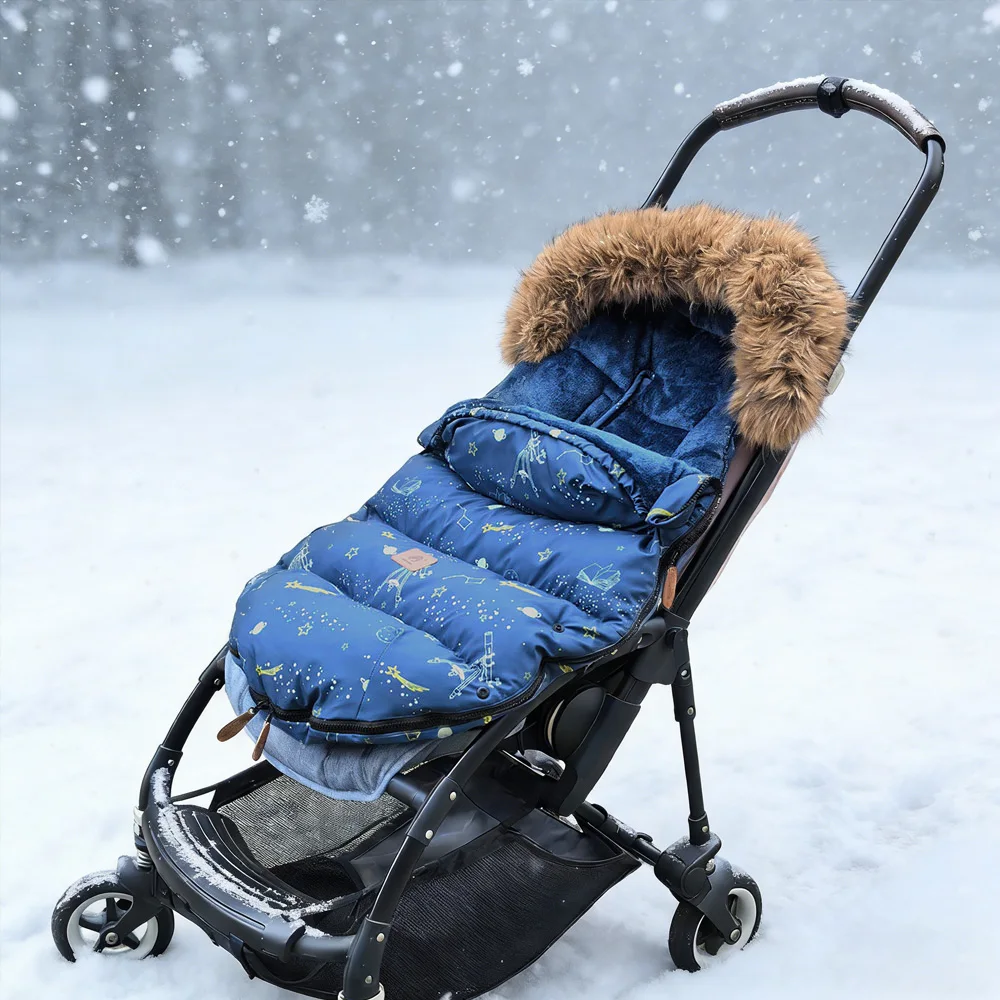 Footmuff In Stroller Baby Envelope Navy Blue Space Printed For Boys Winter Warm Outside Windproof Universal Stroller Accessories