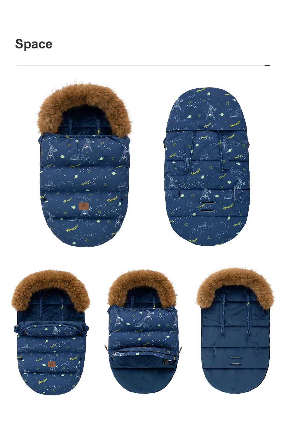 Footmuff In Stroller Baby Envelope Navy Blue Space Printed For Boys Winter Warm Outside Windproof Universal Stroller Accessories