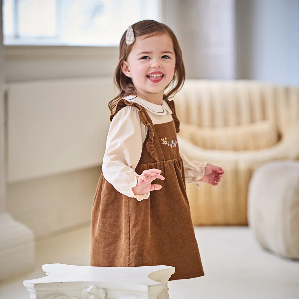 Dave Bella Children's Dress Autumn Gentle Sweet Cute Floral Girl's Fake Two-Piece Dress Party Casual Clothing Outdoor DB3253005