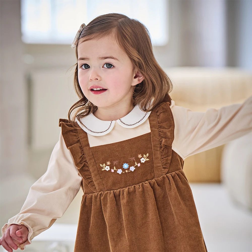 Dave Bella Children's Dress Autumn Gentle Sweet Cute Floral Girl's Fake Two-Piece Dress Party Casual Clothing Outdoor DB3253005